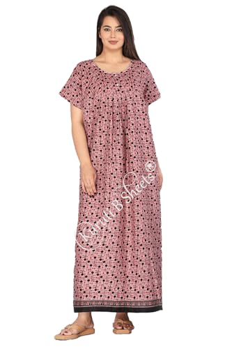 Image of Kuruti B Sheets Nighty for Women Cotton Combo (Pack of 2 Pcs) Nighty Gown Round Neck Short Sleeves Free Size