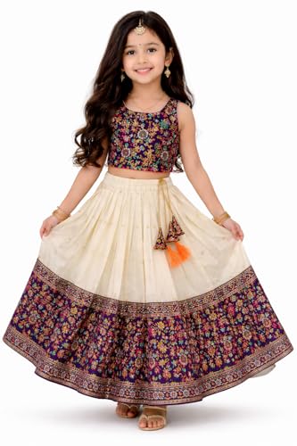 Image of Girls Ethnic Lehenga Choli Set for Kids | Printed Sleeveless Crop Top with Flared Lehenga Skirt | Traditional Festive Choli Outfit for Girls | Party, Wedding & Festival Dress