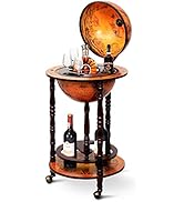 Goplus 17" Wood Globe Wine Bar Stand 16th Century Italian Rack Liquor Bottle Shelf with Wheels (R...