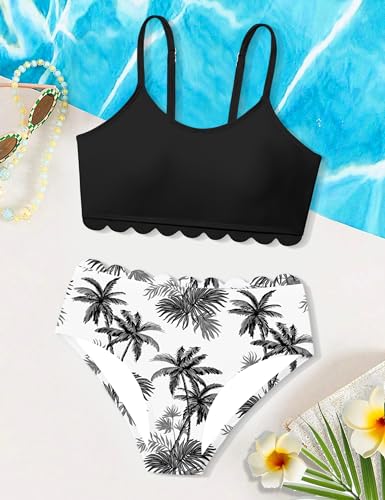 Image of Girls Swimsuit Two Piece Bathing Suit Ruffle Trim Swimsuits for Girls Tankini with Drawstring Shorts Swimwear 9-18Y
