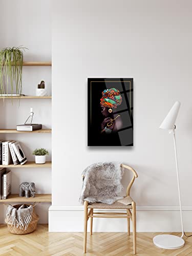 Dekadron Glass Wall Art African Woman Themed Wall Decor Home Living Room Entryway Bedroom Decoration Vivid Color, Uv Printed Durable And Tempered Glass With Size Options ((70X100Cm) 28X40 Inches) #TOP1