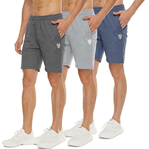 Komprexx 17,8 cm Gym Shorts für Herren Workout Shorts Herren Laufshorts für Herren Elastische Herren Athletic Shorts mit Reißverschlusstaschen, 3er-Pack, grau-beigefarben, XX-Large Cover