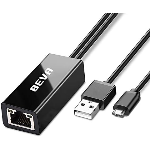 Chromecast and TV Stick Ethernet Adapter Micro USB to RJ45 LAN Network Adapter with USB 2.0 Power Cable for Power Supply Cover