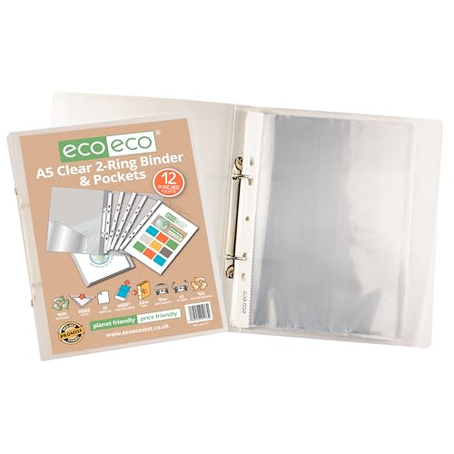 eco-eco A5 65% Recycled Clear Presentation Ring Binder with 12 Multi Punched Pockets, Pack of 2, eco173x2 - Image 3