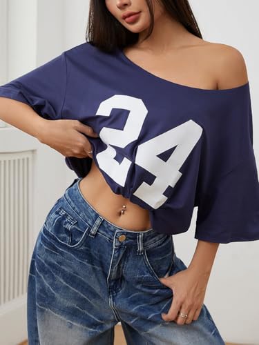 SOLY HUX Women's Off The Shoulder Tops Graphic Tees Jersey Shirts Number Print Baggy Oversized T Shirts4