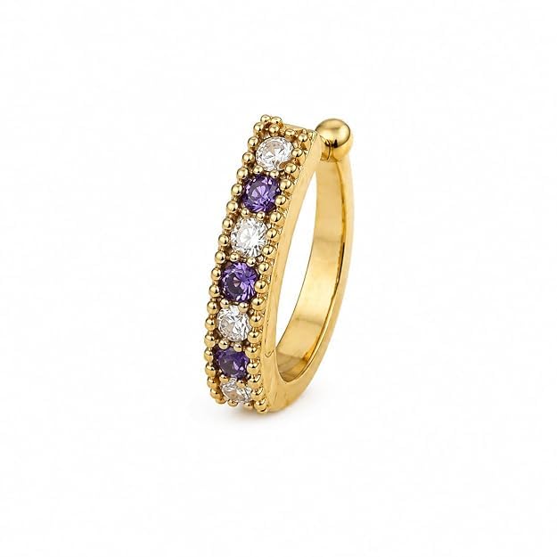 PLUS Jewellery latest Golden Finish Purple & White Stone Half Hoop Adjustable Nose Pin | Press-On Nose Ring | Without Piercing | Nathiya | Sania Mirza Nose Pin | For Women & Girls-image-32