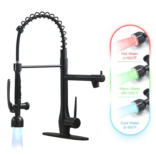 Image of GIMILI Oil Rubbed Bronze Kitchen Faucet with LED Single Handle Kitchen Sink Faucet with Pull Down Sprayer Commercial Double-Headed Stainless Steel Kitchen Faucets Sink with Deck Plate