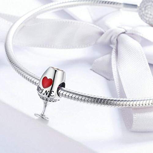 Original Authentic 925 Sterling Silver Charms Red Wine Glass Cup Dangle Letter Bead for Pandora Bracelet Charms (Red Wine Cup Charm)2
