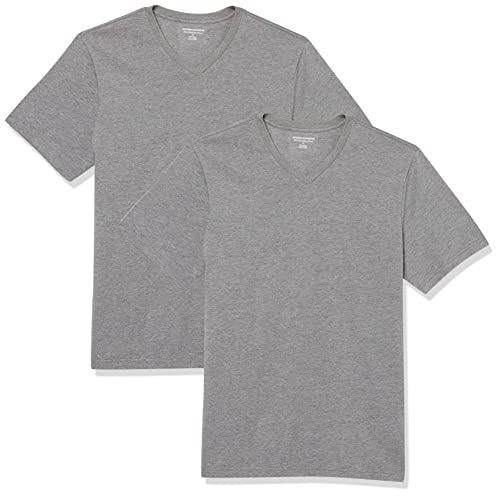 Amazon Essentials Men's T-Shirt Slim-Fit Short-Sleeve V-Neck, Pack of 2, Grey Heather, Small