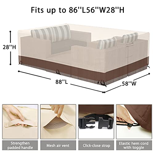 Patio Furniture Set Cover, Patio Conversation Set Cover (88 X 58 X 28 Inch) Rectangular Table Outdoor Conversion Sectional Sofa Set Cover For Lawn - 600D Waterproof & Weather Resistant, Anti Uv Fabric #TOP4