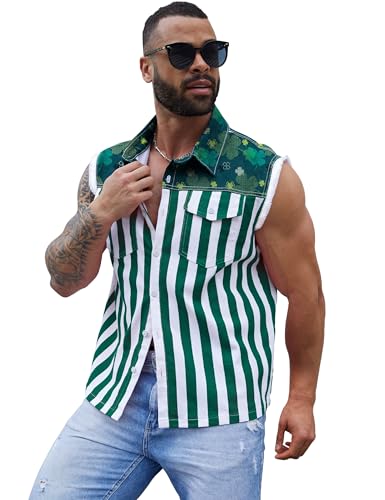 Image of Yuanbang Denim Vest for Men Print Sleeveless Jean Jacket Festival Clothing