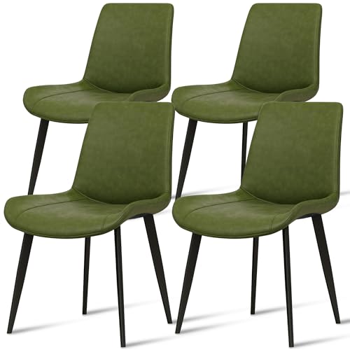Senfalt Modern Dining Chairs Set of 4, PU Leather Upholstered Dinner Chairs with Sturdy Metal Legs and Comfort Backrest, Armless Accent Side Chairs for Home Kitchen, Living Room (Green Vintage)