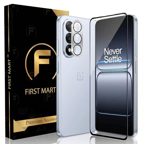 Image of FIRST MART Tempered Glass for Oneplus Nord 5 5G with Silver Camera Ring Guard & Installation Kit | HD Clear Edge-to-Edge Screen Protector, Scratch Resistant, Case-Friendly | Pack of 1