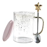 Ciieeo Glas Sternbecher aus Glas mit Deckel und Löffel 450ml Kreatives Design Praktisch für Zuhause und Restaurant Einfach zu Reinigen und Langlebig