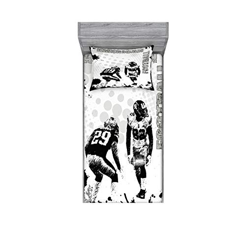 Ambesonne Sports Lover Fitted Sheet & Pillow Sham Set Grungy American Football Image Team World Cup Kick Victory Photo Art Decorative Printed 2 Piece Bedding Set for Home Decor Twinxl, Grey Charcoal