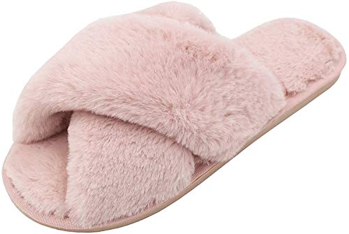 AONEGOLD Women's Slippers Plush Soft House Indoor Bedroom Slippers Anti-Slip Home Slippers(Pink,6.5 UK-7 UK)
