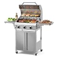 COWSAR 3 Burner Propane Gas Grill, 24,000 BTU Outdoor BBQ Grill with Side Table, Porcelain-Coated Cast Iron Grates, Removable Grease Tray for Backyard Cooking