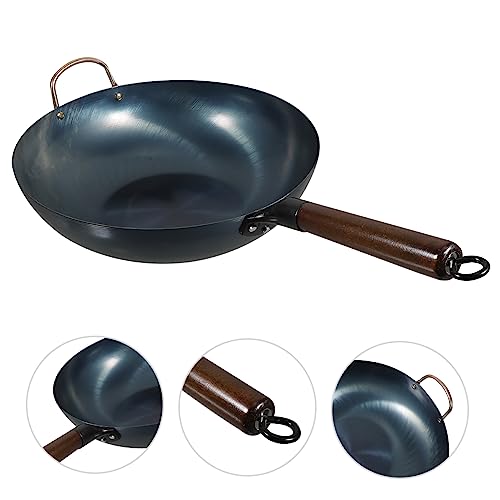 Wok de hierro para cocina con mango de madera miniatura 3