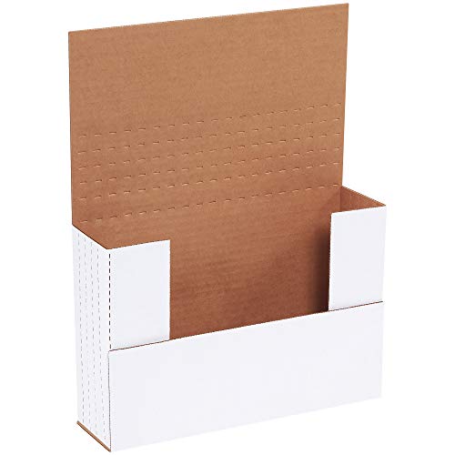 Image of Boxes Fast BFM962BF Corrugated Cardboard Easy-Fold Mailers, 9 5 /8 x 6 5 /8 x 2 1 /2 Inches, Fold Over Mailers, Adjustable Die-Cut Shipping Boxes, Multi-Depth, Medium White Mailing Boxes (Pack of 50)