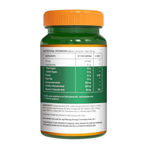 Image of Pure Nutrition Vitamin C Tablets with Amla & Orange Peel 1250mg | Vitamin C Supplements Boosts Immunity & Skin Glow | Natural Antioxidant for Men & Women | Supports Collagen Formation - 120 Veg Tablets