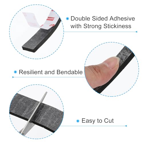 Image of PATIKIL 3 /8 inch W x 5 /16 inch T x 6.6Ft Double Sided Foam Tape, 2Rolls EVA Multipurpose Self Adhesive Weather Sponge Stripping for Home Decorations, Card Scrapbooking DIY Craft Project, Black