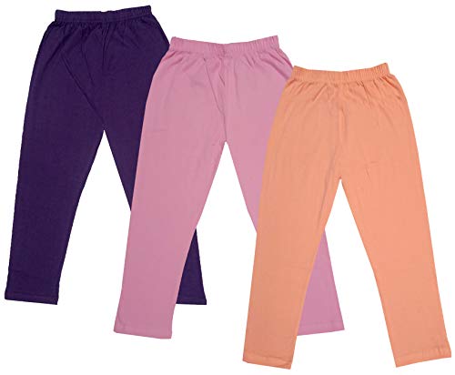 Image of IndiWeaves Girls Super Soft Cotton Solid Capri Pants (Peach, Light Purple, Wine, 10-12 Years) Pack of 3