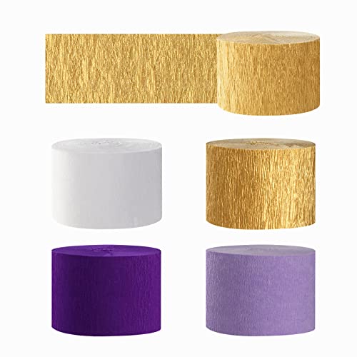 Image of Purple-Gold Party Decorations Crepe-Paper Streamers - 8 Rolls White Purple Lavender Graduation Steamer Woman Birthday Wedding Bridal Shower Paper Garland Mothers Decor Panduola