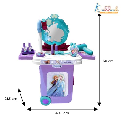Image of Frozen Dressing Set for Girls - Elsa & Anna Pretend Play Beauty Makeup Kit with Trolley, Lights & Music, 15 Pcs Educational Styling Toy | Birthday Gift for Kids Age 3+, Turkish Blue