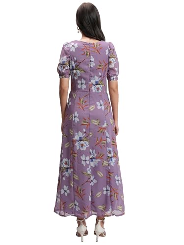 Image of Tokyo Talkies Women's Elegant Floral | A-Line Midi Dress | Sweetheart Neck | Short Sleeves |Front Slit & Gathered Detail