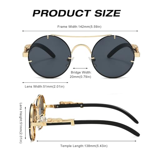 Vintage Round Sunglasses Gold Leopard Fashion Double Bridge Punk Shades for Men Women4