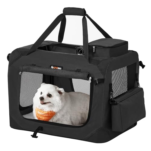 FEANDREA Hundebox Transportbox Auto Hundetransportbox faltbar Katzenbox Oxford Gewebe schwarz M 60 x 40 x 40 cm PDC60H