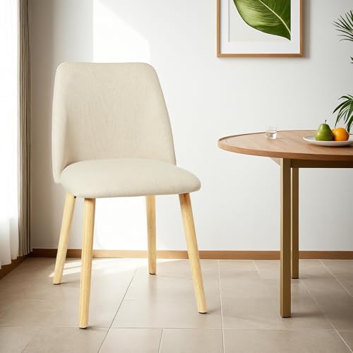 Lot 4 Chaises Salle à Manger Crème Pieds Bois Daming