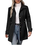 Manteau en Laine Pour Femme Cardigan Trench à Revers Parka Simple Boutonnage Veste Long Trench Coat avec Poches Vêtement Extérieur Chaud Manteau Laine Couleur Unie Confortable Décontracté Manteaux