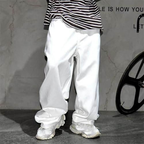 Men’S Hip Hop Baggy Skateboard Straight Leg Denim Pants Slim Fit Full Length Button Fly Midweight Streetwear Trousers4