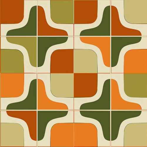 IVN 10PCS 12x12 Inch Retro Geometric Floor Tiles Peel and