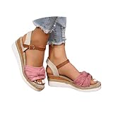 Orthopedic Platform Wedge Sandals with Ankle Strap Summer Dressy Open Toe Bowknot Platform Hemp Rope Sandals Casual Flatform Wedge Sandal Comfortable Beach Shoes