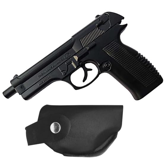 Image of Heavy Metal Gun Pistol Shaped with Barrel Pull Back System and Holster Pocket Lighter