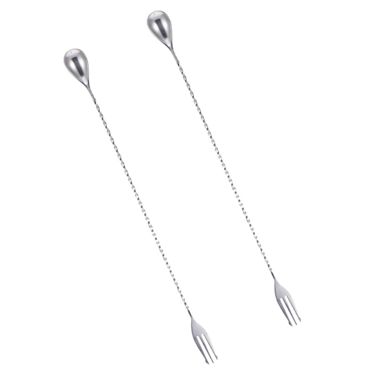 Cabilock 2Pcs Long Handle Stainless Steel Cocktail Stirrers Mixing Spoons for Juices Iced Tea Bar Supplies for Home and Professional Use