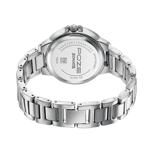 Image of Sonata Poze 8 Quartz Analog with Blue Dial Silver Alloy Strap Watch for Women - SP80158SM01W