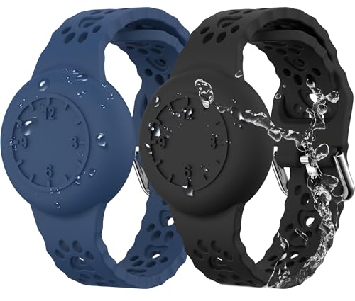 MHYALUDO Tragbar Armband für Apple Airtag, 2er-Pack, wasserdichtes Silikonarmband mit GPS-Tracking, Atmungsaktiv Anti-Verlust für Airtag-Halter, Mitternachtsblau/Schwarz