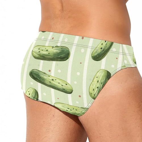 Hand-Drawn Pickles Cucumbers Mens Swim Briefs Bikini Sexy Low Rise Trunks Swimsuit Bathing Suit Beach3