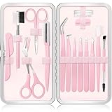 Eyebrow Kit, 17 in 1 Tweezers for Women Facial Hair, Hair Scissors with Comb, Eyebrow Trimmer, Brow Brushes, Hair Tools Travel Bag, Professional Grooming Tweezer Set