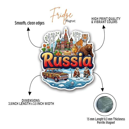 Image of Russia Fridge Magnet - Premium Engineered Wood, Glossy Finish, HD Print, Precision Laser-Cut Travel Souvenir Gift, Durable Decorative Refrigerator Magnet