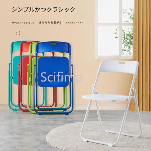 Scifimp折りたたみチェア炭素鋼パイプ製フレームハンドル付き滑り止めゴム脚耐摩耗組立簡単省スペース携帯型会議パーティー業務用椅子 (ブルー) [2]