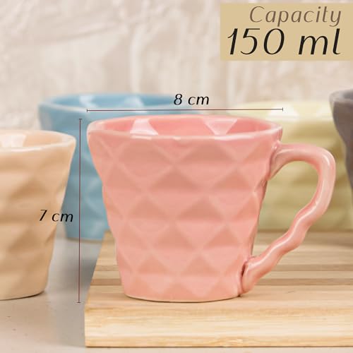 Image of The Earth Store Ceramic Diamond Multicolor Chai /Tea Cups for Serving Set Best Gift for Friends, Anniversary, Birthday | Dishwasher Safe | 150 ML Set of 6