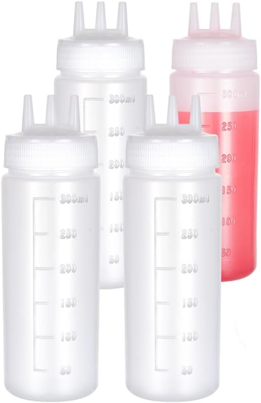 OLYCRAFT 4Pcs Squeeze Condiment Bottles 10oz/300ml Plastic Squeeze Bottles 3 Holes Salad Dressing Container Sauces Squeezing Bottle for Sauce Oil Vinegar Ketchup Mustard Salad Dressing Accessories
