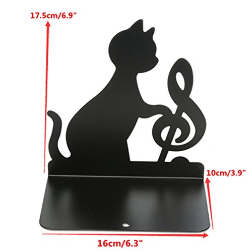 Xiaolanwelc 1 Pair Metal Book Cat Bookend Holder Iron Cute Animal Music Themed Black Cat Playing Violin Bookend - Thumbnail 6
