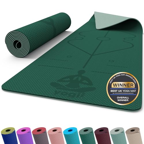 Yogii Yoga Mat - Non-Slip 6mm Thick TPE & Travel-friendly Yoga Mat - Perfect for Home & Gym Exercise Fitness & Pilates - With Laser Alignment Guides for Men & Women