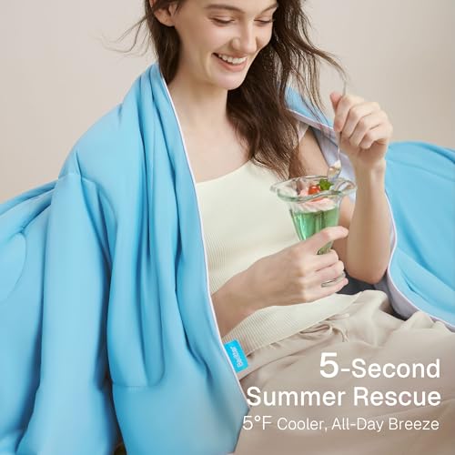 Cooling Blankets for Hot Sleepers - Summer Blanket Thin Lightweight Breathable Soft Double Side with Bag for Travel, Cooling Comforter for Couch Sofa, Keep Cool for Night Sweats (Blue 50"x60"