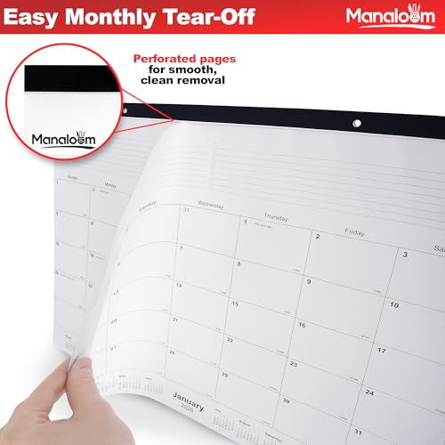 2026 Desk Calendar 22x17 Inch - Large Monthly Wall/Desk Pad Calendar with Corner Protectors, Tear-Off Pages, Eyelets for Hanging - January to December 2026 Daily Wall Planner - 12 Pack by Manaloom - Image 3